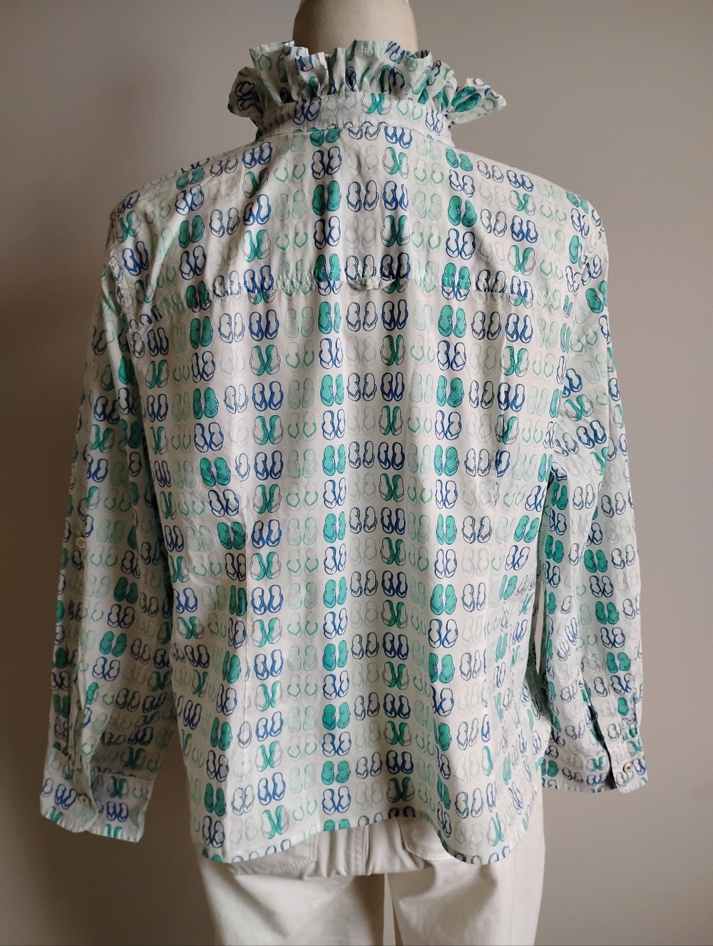 Talbots Upcycled Re-Worked Ruffle Shirt Sandal Flip Flop Beach Size 1X Petite - Picture 12 of 12
